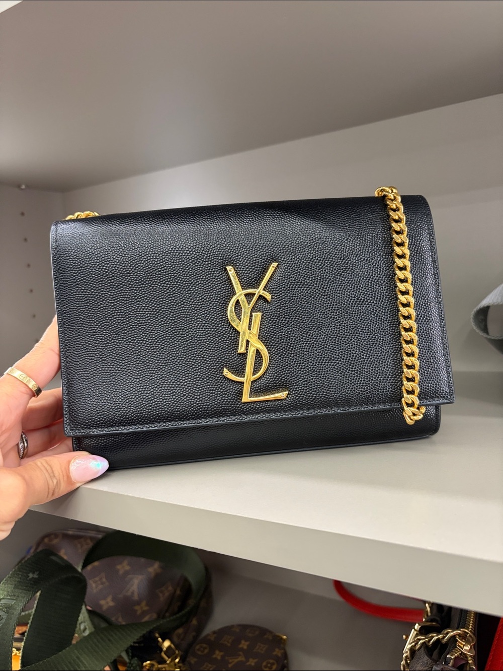 Saint Laurent Black Leather Flap Crossbody with Gold Chain